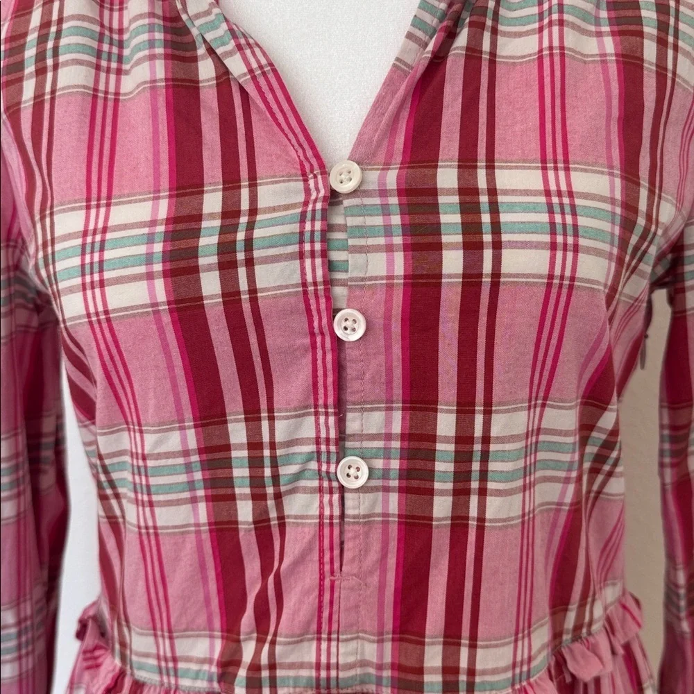 J. Crew Pink Plaid Mini Long Sleeve Drews w Ruffle Trim - Picture 2 of 8